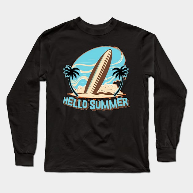 Hello Summer Bye School Vintage Funny Surfer Riding Surf Surfing Lover Gifts Long Sleeve T-Shirt by Customo